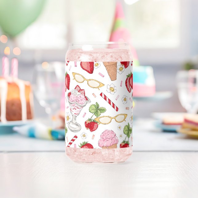 Strawberry Sundae Pattern Can Glass (Insitu (Birthday))