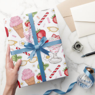 Strawberry Sundae Pattern Wrapping Paper
