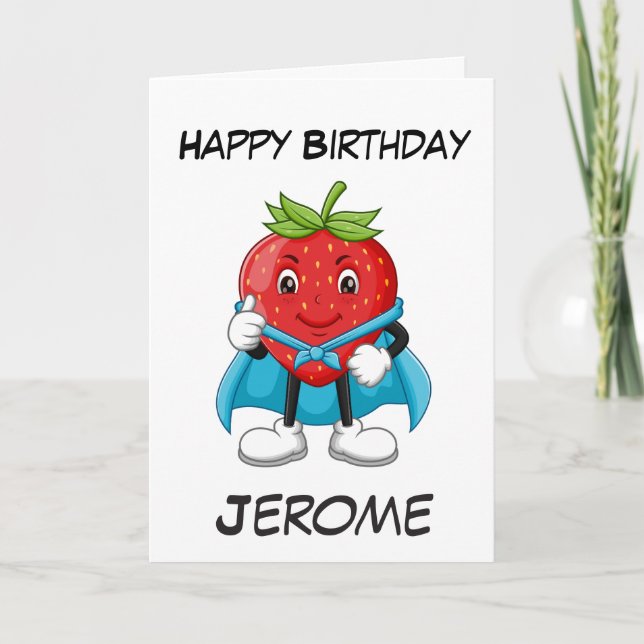 Strawberry superhero kids superhero birthday cards (Front)