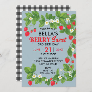 Strawberry Sweet Birthday (Red & Blue) Invitation