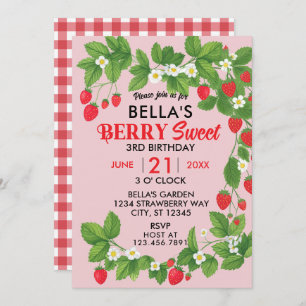 Strawberry Sweet Birthday (Red & Pink) Invitation