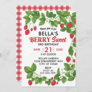 Strawberry Sweet Birthday (Red & White) Invitation