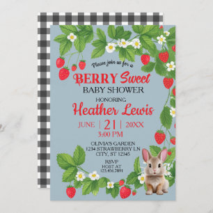 Strawberry Sweet Bunny Baby Shower (Red & Blue)  Invitation