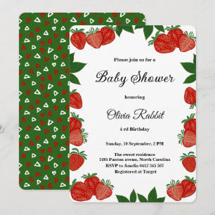  Strawberry Sweet Fruit Fresh Baby Shower Girl Invitation
