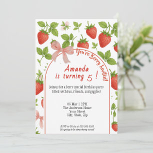 Strawberry Sweet Kids Birthday Invitation   Pink