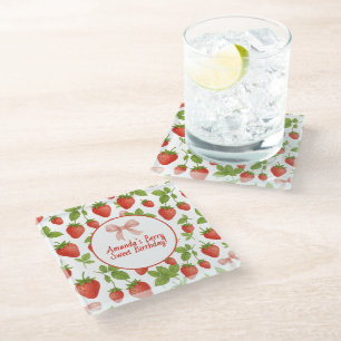 Strawberry Sweet Kids Birthday Party - Glass Coaster