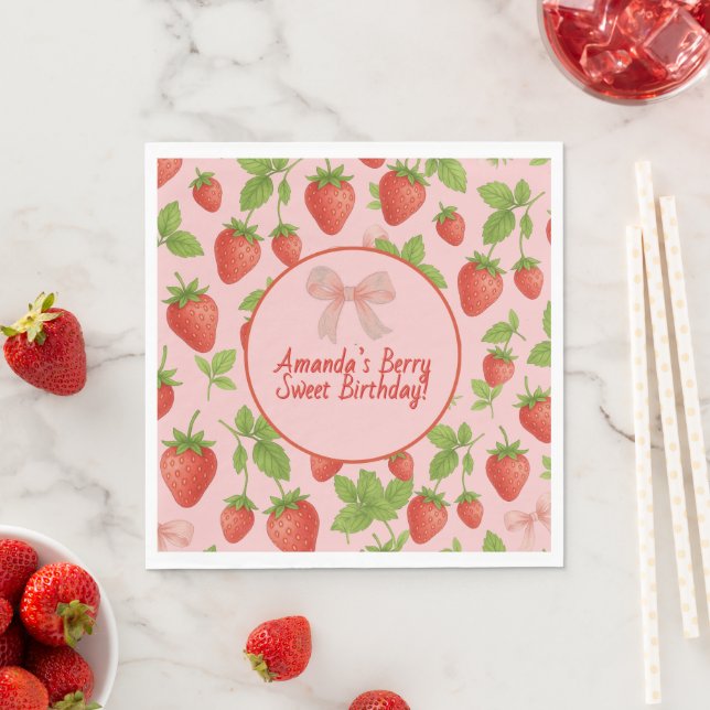 Strawberry Sweet Kids Birthday Party Paper Napkin (Insitu)