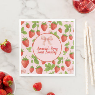 Strawberry Sweet Kids Birthday Party Paper Napkin