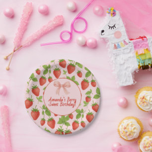 Strawberry Sweet Kids Birthday Party Paper Plates 