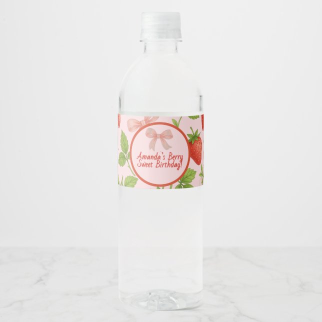 Strawberry Sweet Kids Birthday Party -  Water Bottle Label (Front)