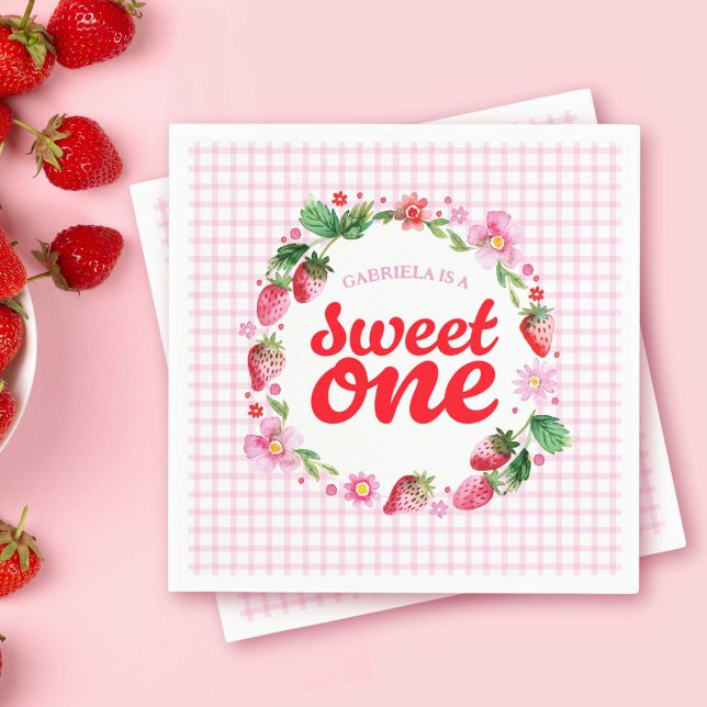 Strawberry Sweet One Berry First Birthday Napkin (Strawberry Sweet One Berry First Birthday Napkins)