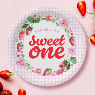 Strawberry Sweet One Berry First Birthday Paper Plate