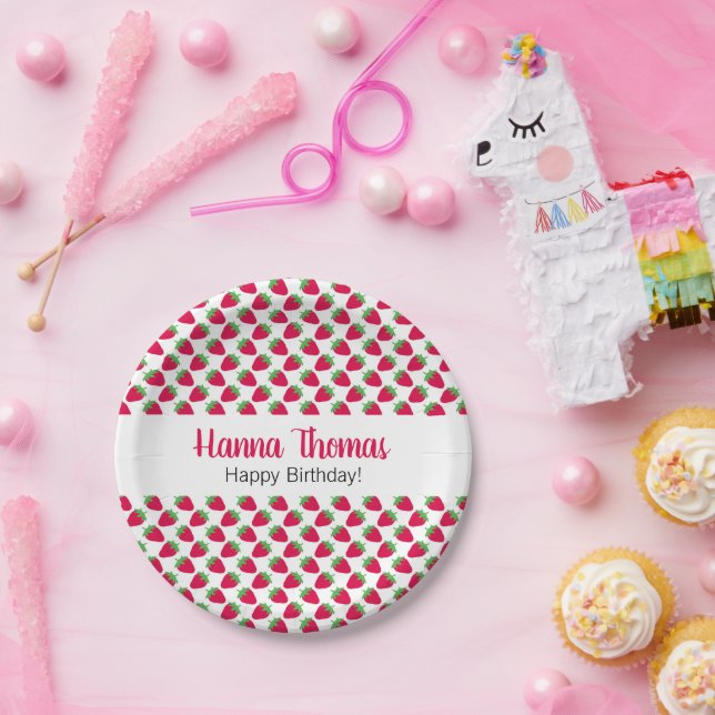 Strawberry Sweet Pattern Birthday Paper Plate (Party)