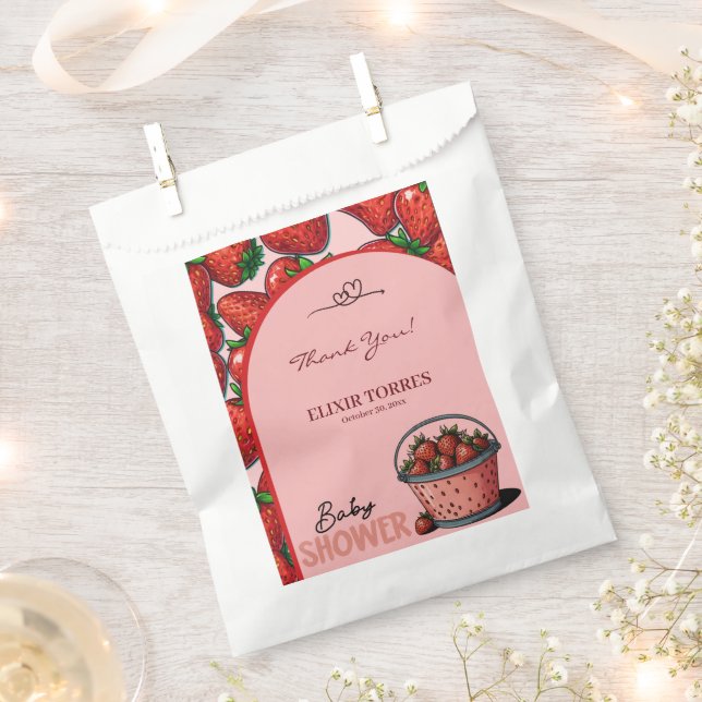 Strawberry Sweet Pink Bucket Baby Shower Favour Bag (Clipped)