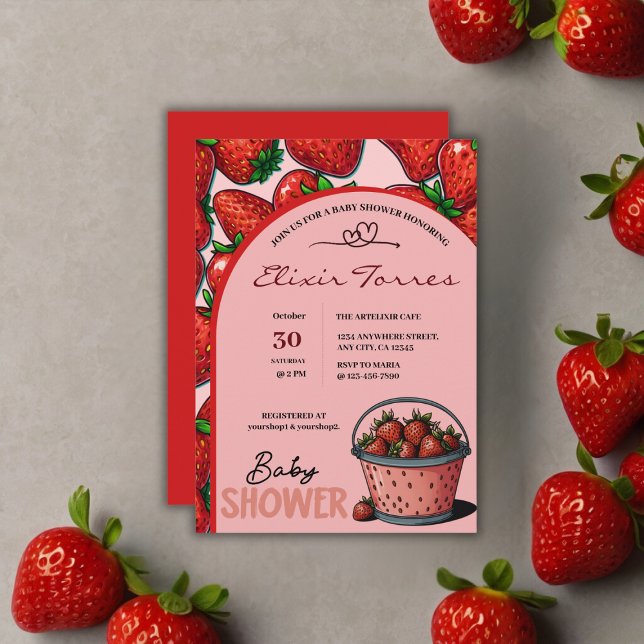 Strawberry Sweet Pink Bucket Baby Shower Invitation (Creator Uploaded)