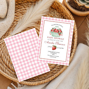 Strawberry Sweet Pink Gingham Baby Shower Invitation