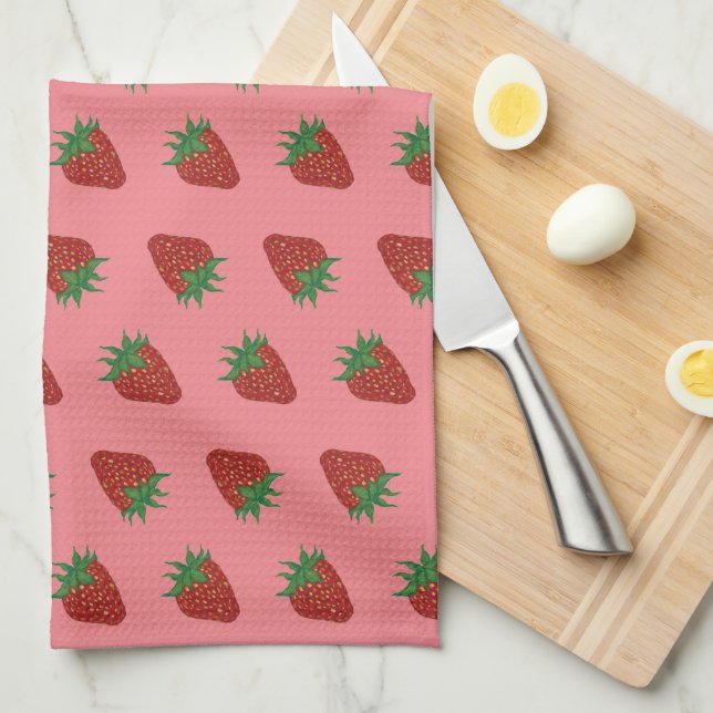 Strawberry Sweet Valentine Fruit Pattern Tea Towel (Quarter Fold)