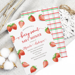 Strawberry Sweet Watercolor Baby Shower Invitation