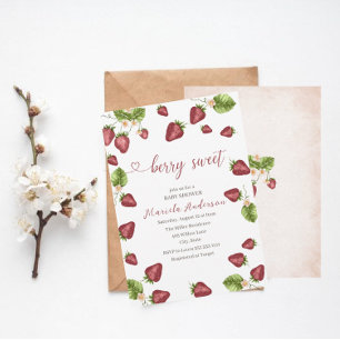 Strawberry Sweet watercolor Baby Shower Invitation