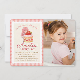 Strawberry Sweet Watercolor Girl 1st Bday Photo