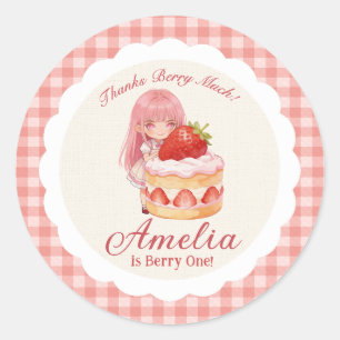 Strawberry Sweet Watercolor Girl 1st Birthday Classic Round Sticker