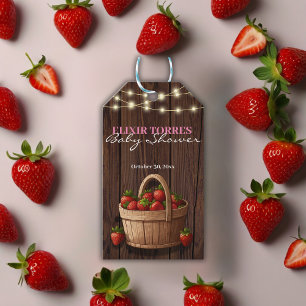 Strawberry Sweet Wood Basket Baby Shower Gift Tags