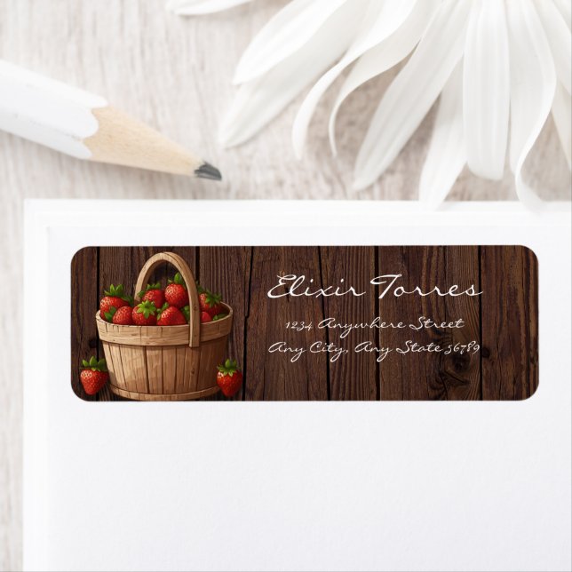 Strawberry Sweet Wood Basket Baby Shower Return Address Label (Insitu)