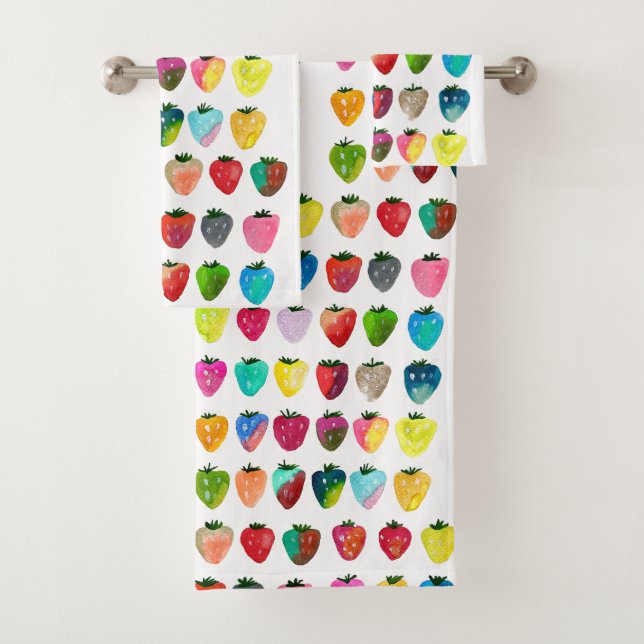 Strawberry sweetness cute fruit watercolor bath towel set (Insitu)