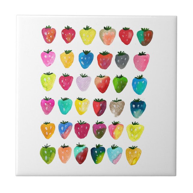 Strawberry sweetness cute fruit watercolor ceramic tile (Front)