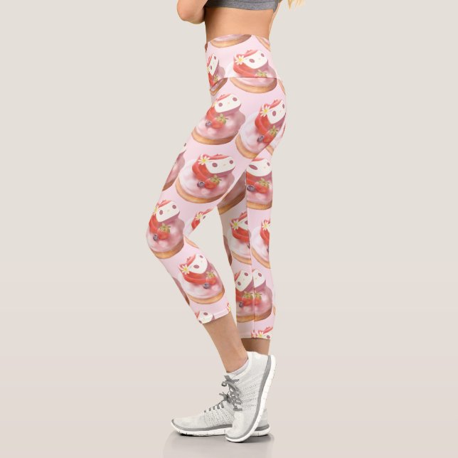 Strawberry Tart Illustration Capri Leggings (Left)