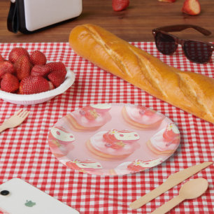 Strawberry Tart Illustration Paper Plate
