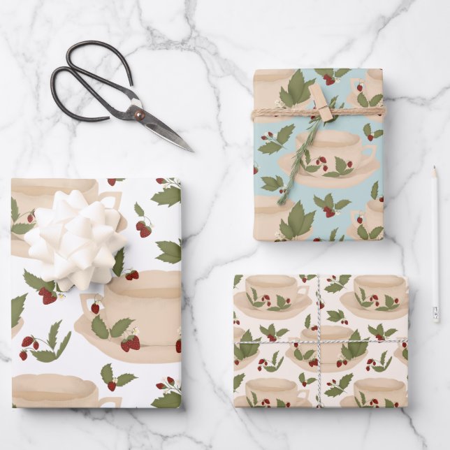 Strawberry Teacup Gift Wrap (Front)