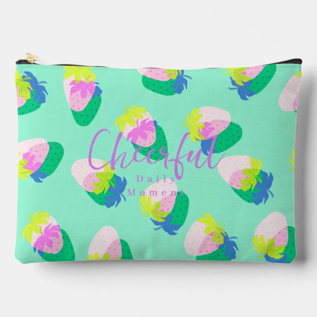 Strawberry Teal Accessory Pouch (Front)