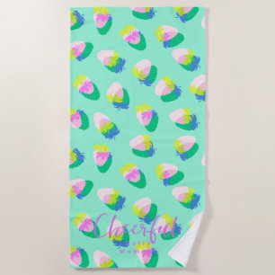 Strawberry Teal Beach Towel