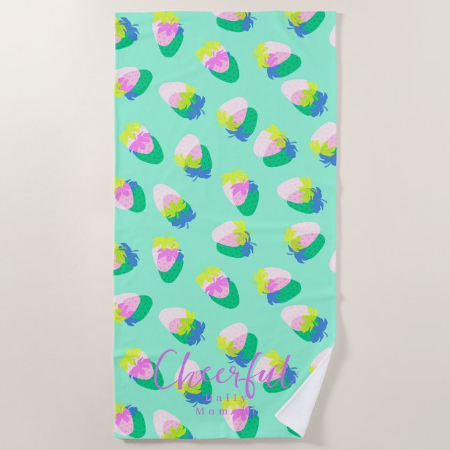 Strawberry Teal Beach Towel (Front)