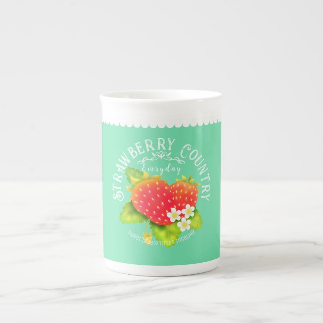 Strawberry Teal Design. Bone China Mug (Front)