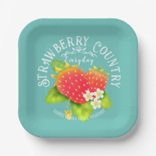 Strawberry Teal Design. Paper Plate