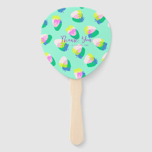 Strawberry Teal Hand Fan