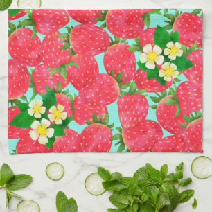 Strawberry Teal Tea Towel