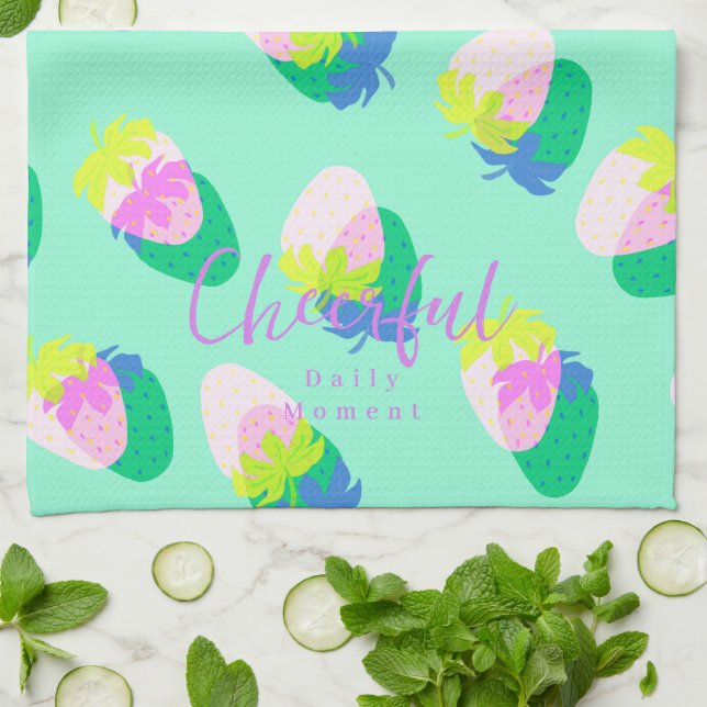 Strawberry Teal Tea Towel (Folded)