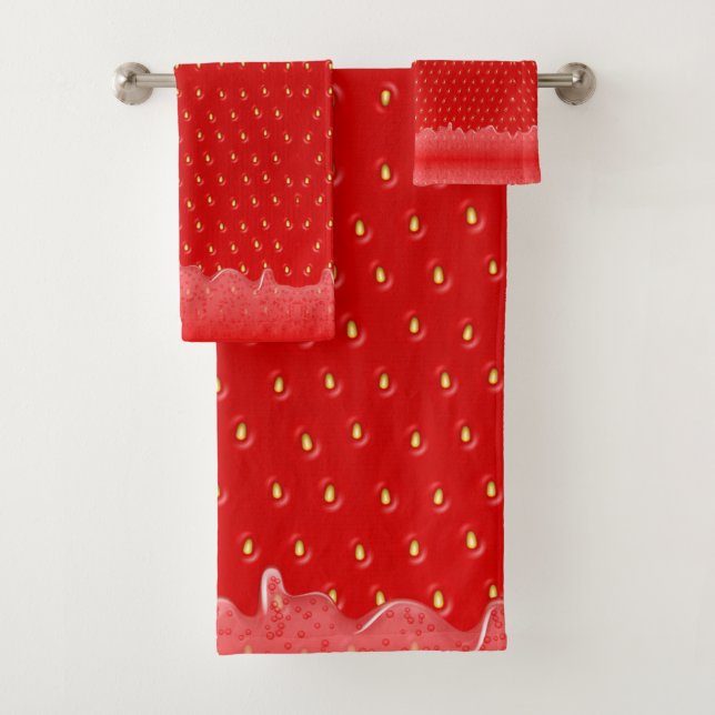 Strawberry Textured Background Liquid Fruit Jam    Bath Towel Set (Insitu)