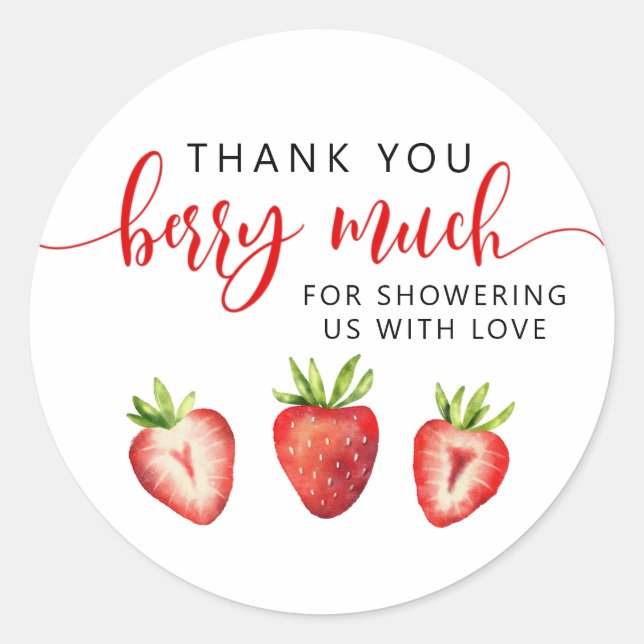 Strawberry Thank You Berry Much Baby Shower Favour Classic Round Sticker (Front)