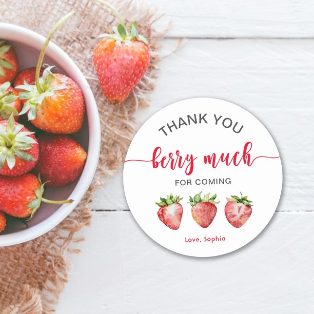 Strawberry Thank you Berry Much Classic Round Sticker (Creator Uploaded)