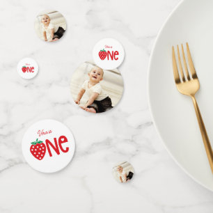 Strawberry Theme 3-Photo First Birthday Decoration Confetti