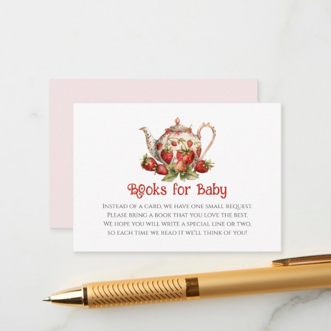 Strawberry Theme Baby Shower Books for Baby Enclosure Card (Front/Back In Situ)