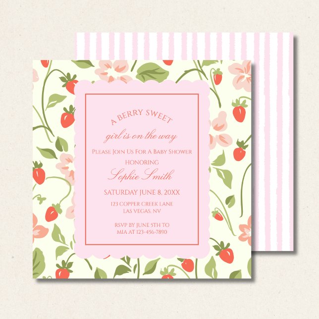 Strawberry Theme Baby Shower Square Invitation (Creator Uploaded)