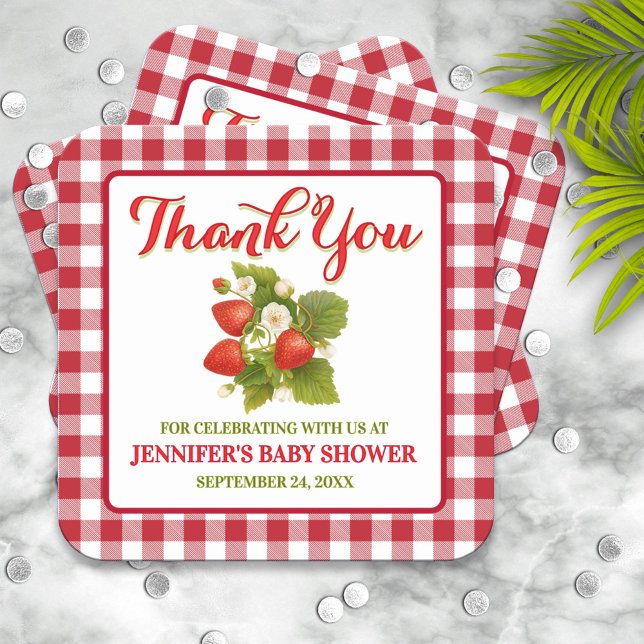 Strawberry Theme Baby Shower Thank You Square Sticker (Creator Uploaded)