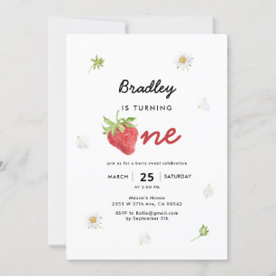 Strawberry Theme Berry First Birthday Invitation