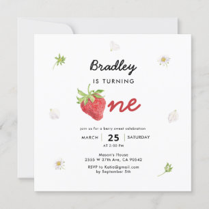 Strawberry Theme Berry First Birthday Square Invitation
