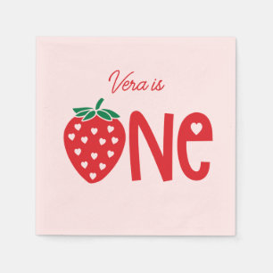 Strawberry Theme First Birthday Paper Napkin